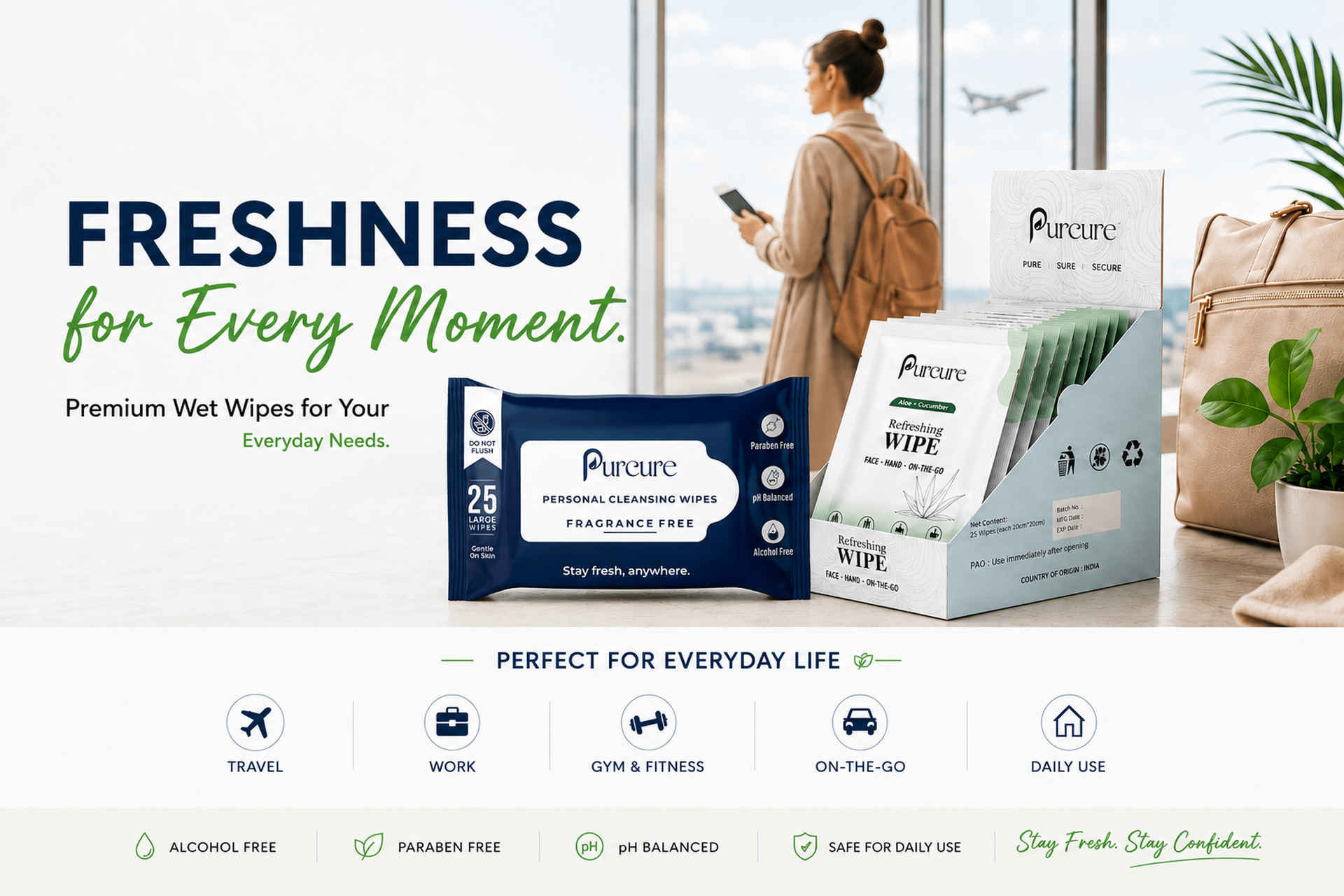 PURCURE — Freshness for Every Moment. Premium wet wipes for your everyday needs.